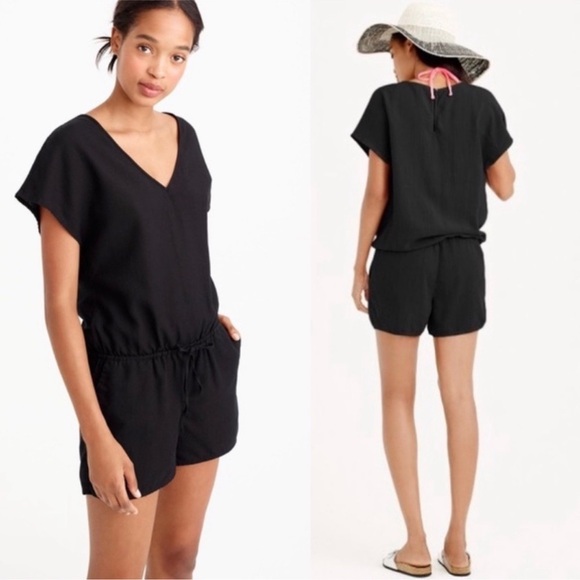 J Crew Drapy V-Neck Romper Linen Blend minimalist vacation Black S - Picture 1 of 6